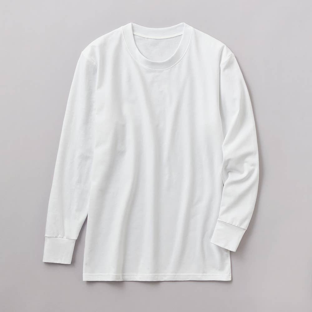 【綿のチカラ】長袖クルーネックシャツ(丸首)【SALE】 MHA128P ホワイト