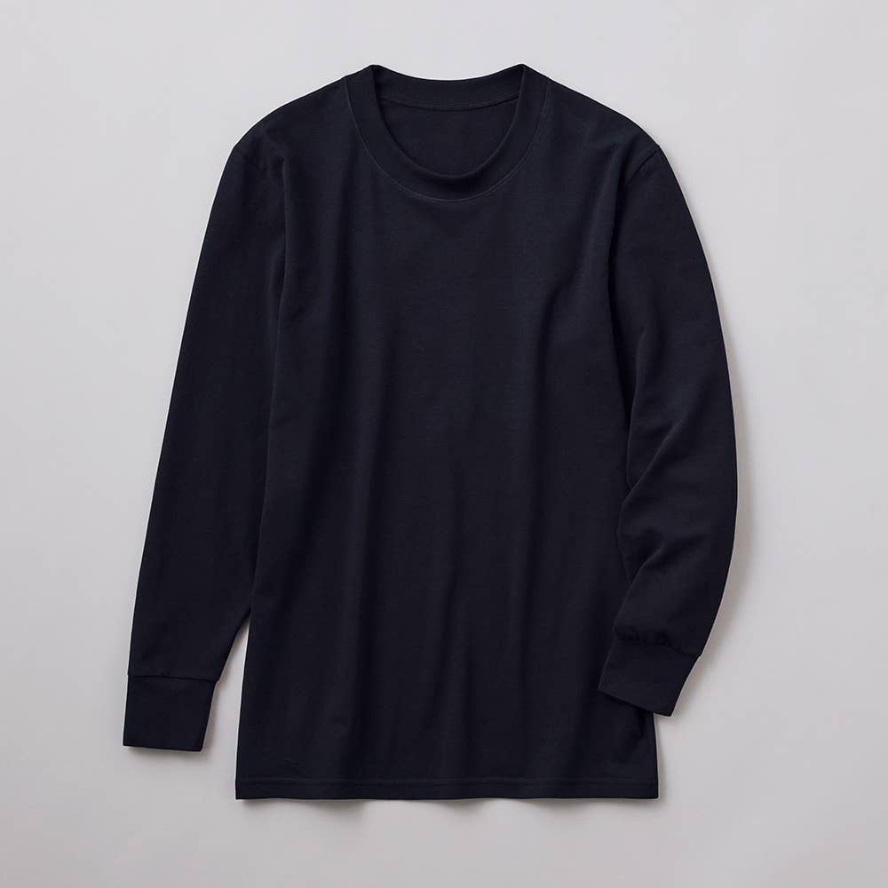 【綿のチカラ】長袖クルーネックシャツ(丸首)【SALE】 MHA128P ブラック