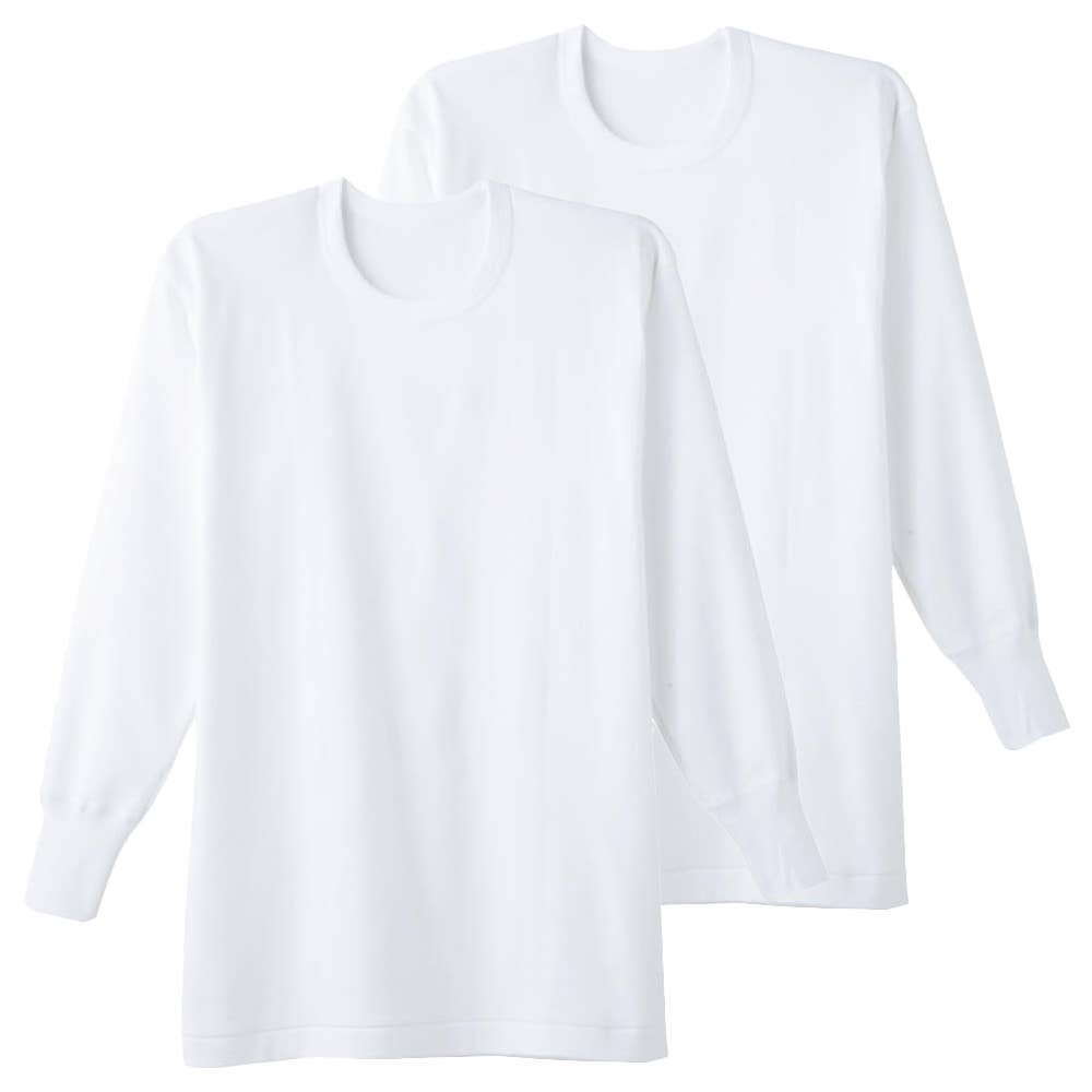 【綿100%/遠赤外線加工】厚手長袖クルーネックシャツ（丸首） RP2808A ホワイト