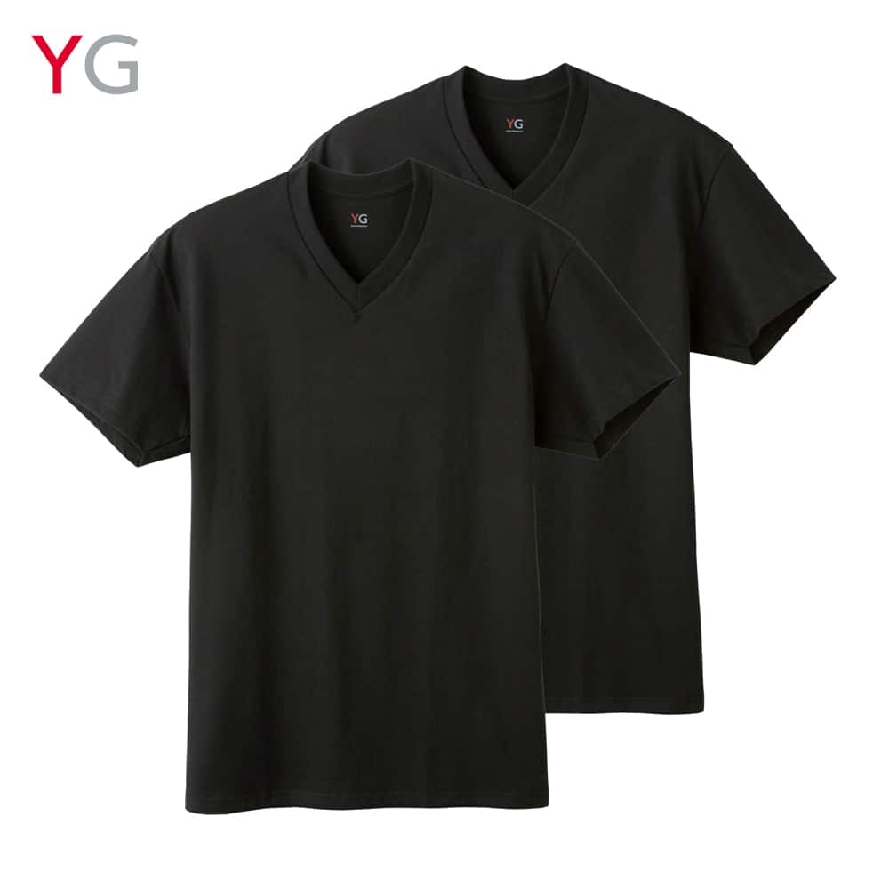 ＜GUNZE グンゼ＞ 10%OFF！YG(ワイジー) VネックTシャツ（2枚組）（メンズ）【SALE】 ブラック LL