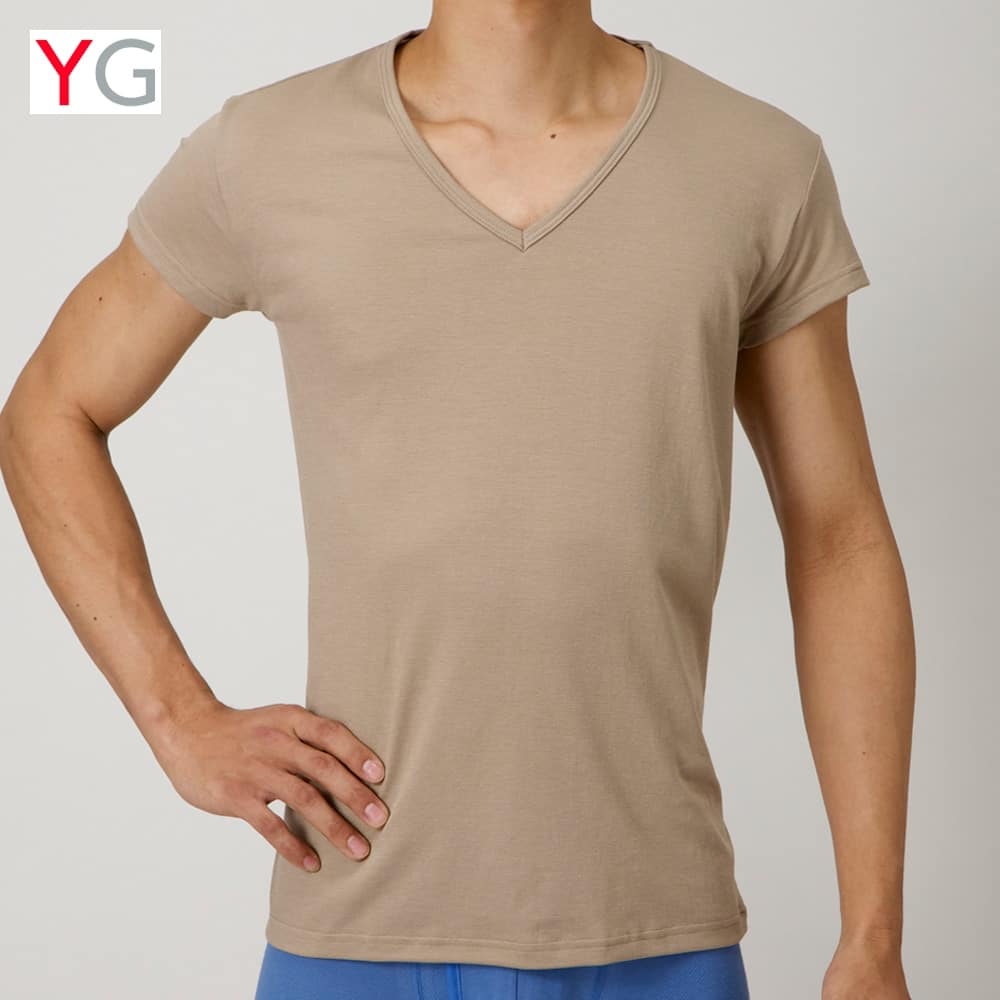 ＜GUNZE グンゼ＞ YG(ワイジー) 【DRY＆COOL】VネックTシャツ(短袖)(汗取り付)(メンズ) グレー LL