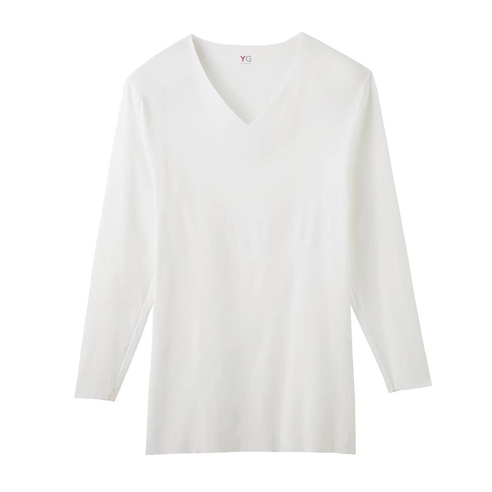 Ｖネック９分袖シャツ YV7109 ホワイト