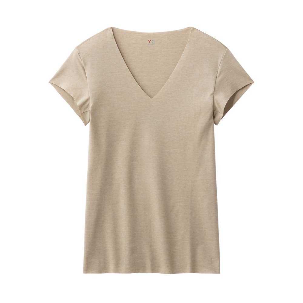 【汗取りパッド付き】VネックTシャツ(深めのＶ首)(短袖) YVD012A ベージュ