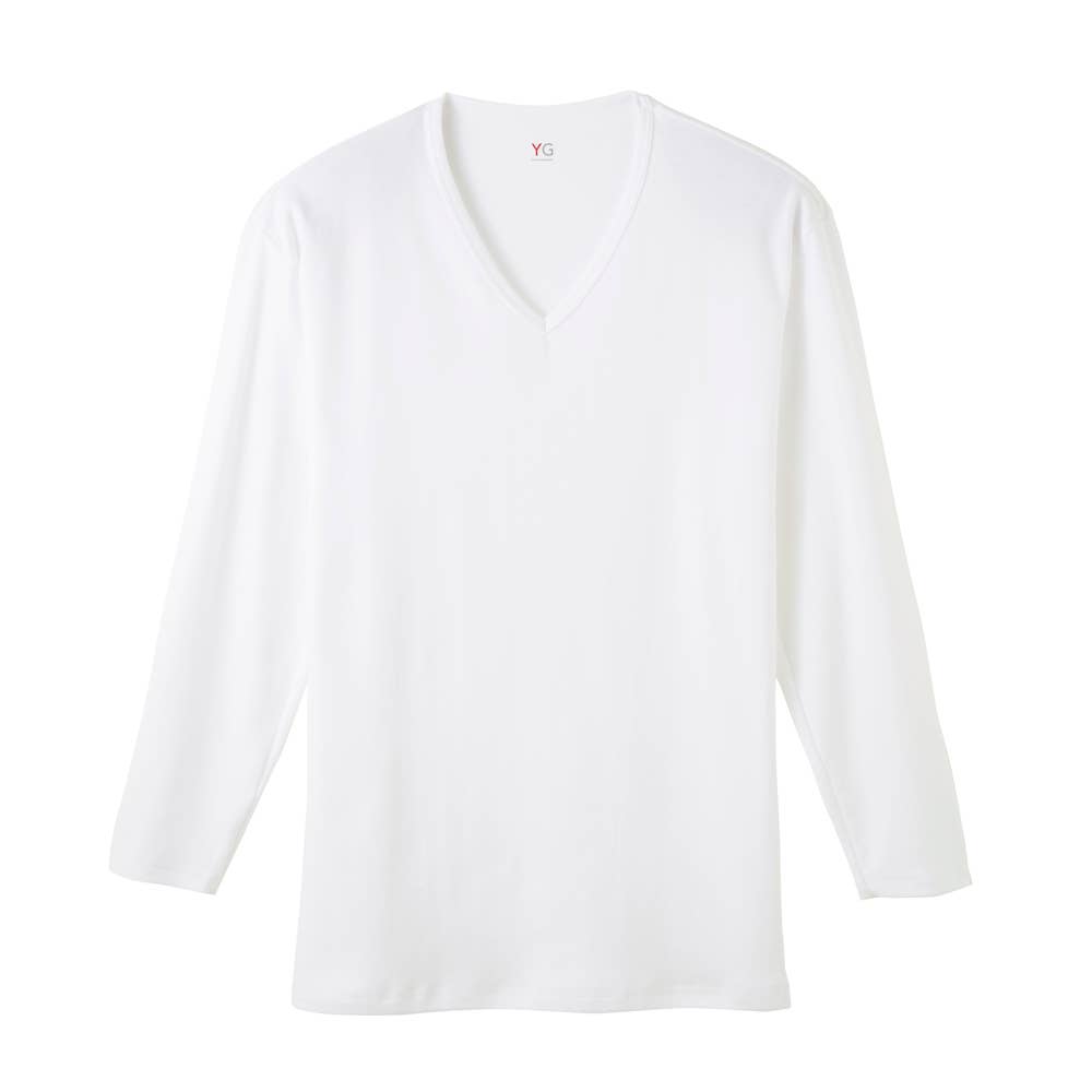【ダブルホット】Ｖネック９分袖シャツ YVW009A ホワイト