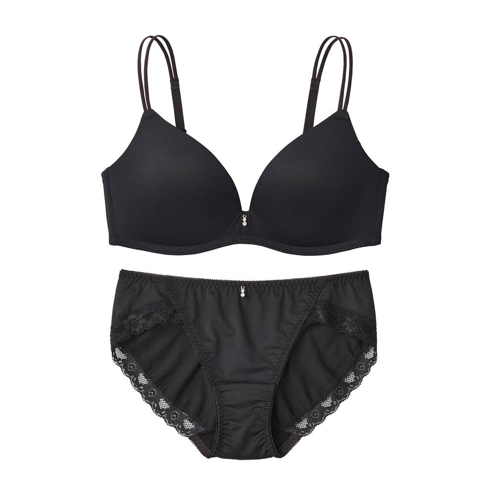 【谷間盛】ノンワイヤーブラジャー&ハーフショーツ JW6000P ブラック