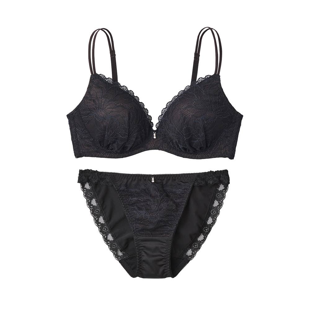 【谷間盛】ノンワイヤーブラジャー&ハーフショーツ(レースタイプ) JW6001P ブラック