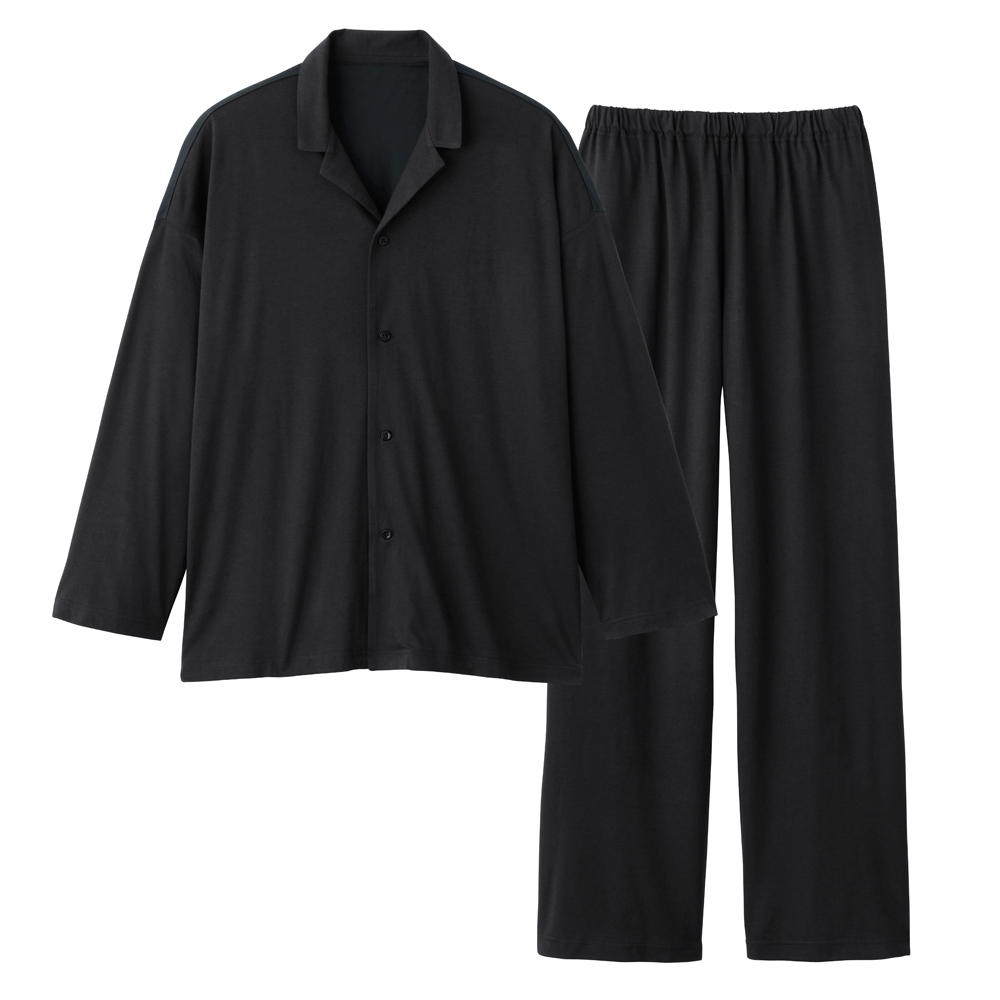 綿混 天竺 パジャマ 長袖長パンツ 消臭【送料無料】 AS4043 ブラック