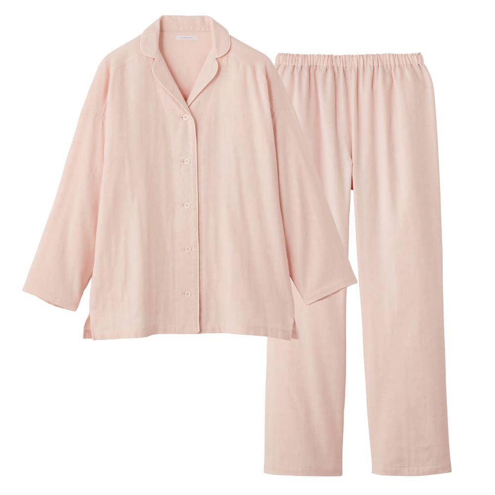 【送料無料】綿100％ オーガニックＷガーゼ パジャマ 長袖長パンツ GL2554 サーモンピンク