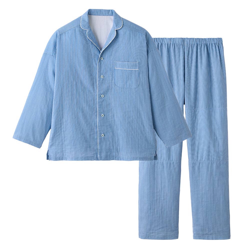 調温素材 使用 パジャマ 長袖長パンツ【送料無料】【SALE】 GM2005 サックス