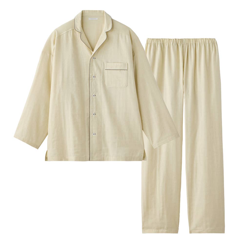 綿100％ オーガニックＷガーゼ パジャマ 長袖長パンツ【送料無料】 GM2054 グリーン