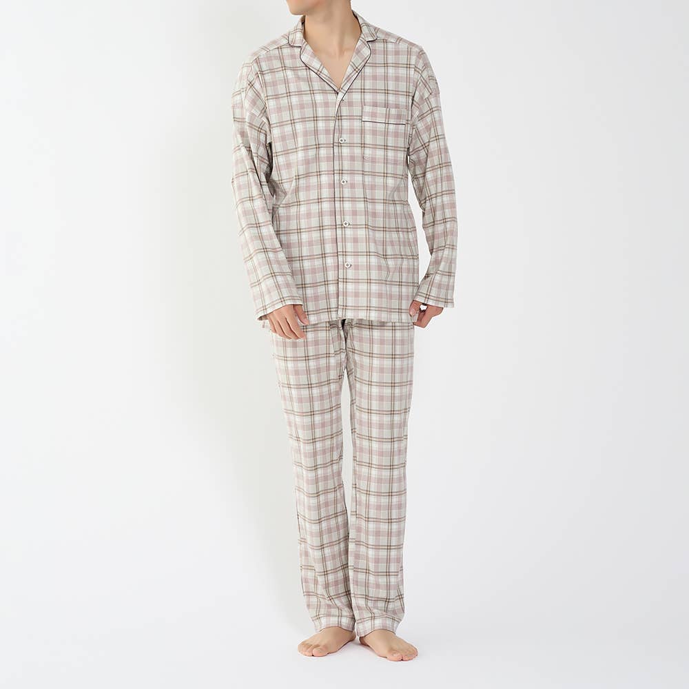 【快眠寝返り設計・綿100%】長袖長パンツ パジャマ【送料無料】 GM4005EC ライトブラウン