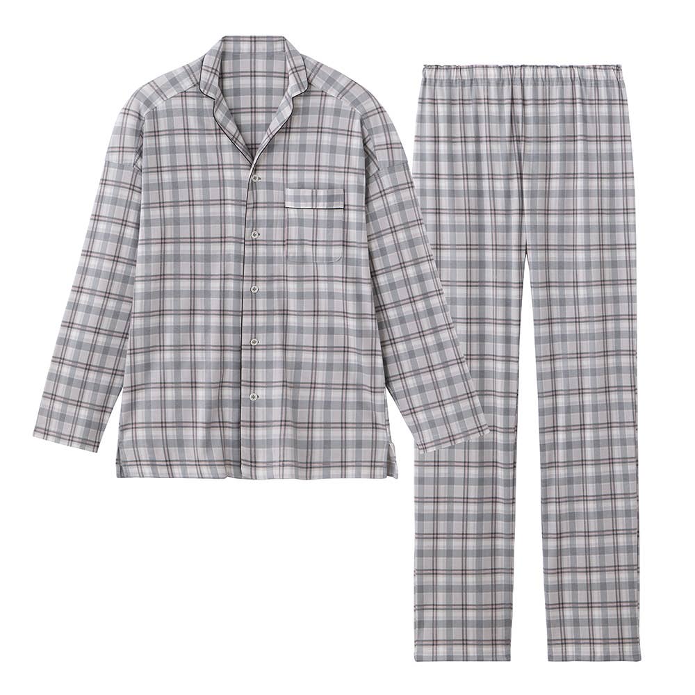 【快眠寝返り設計・綿100%】長袖長パンツ パジャマ【送料無料】 GM4005EC チャコールグレー