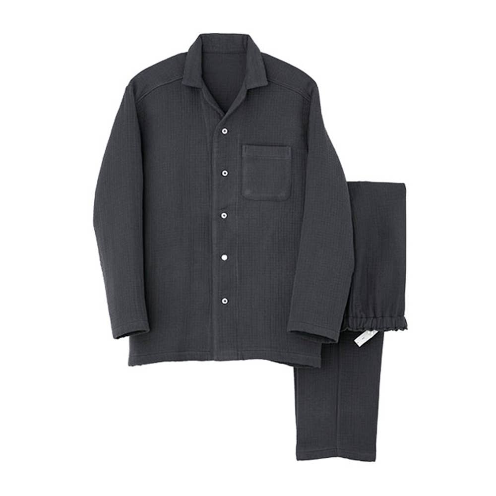 ワッフルインガーゼ　パジャマ　長袖長パンツ【送料無料】 GM4481 チャコールグレー