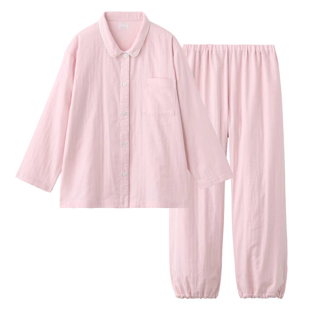 【Fitte（綿100%）】 ダブルガーゼ 長袖長パンツ パジャマ KL2006 ピンク