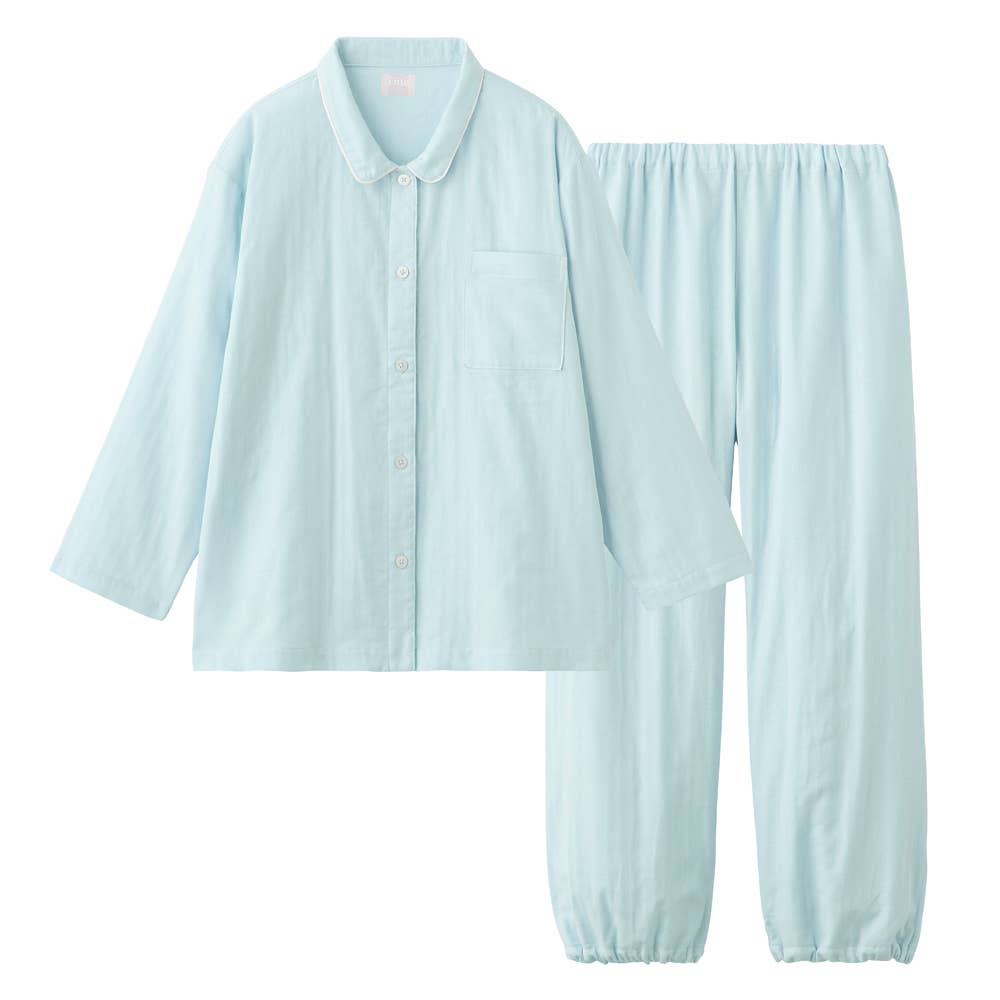 【Fitte（綿100%）】 ダブルガーゼ 長袖長パンツ パジャマ KL2006 グリーン