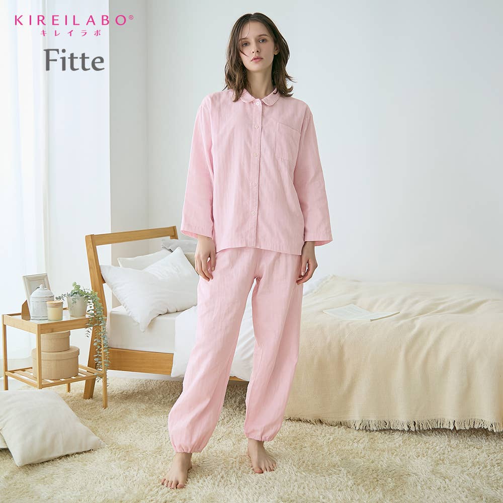 【Fitte（綿100%）】 ダブルガーゼ 長袖長パンツ パジャマ