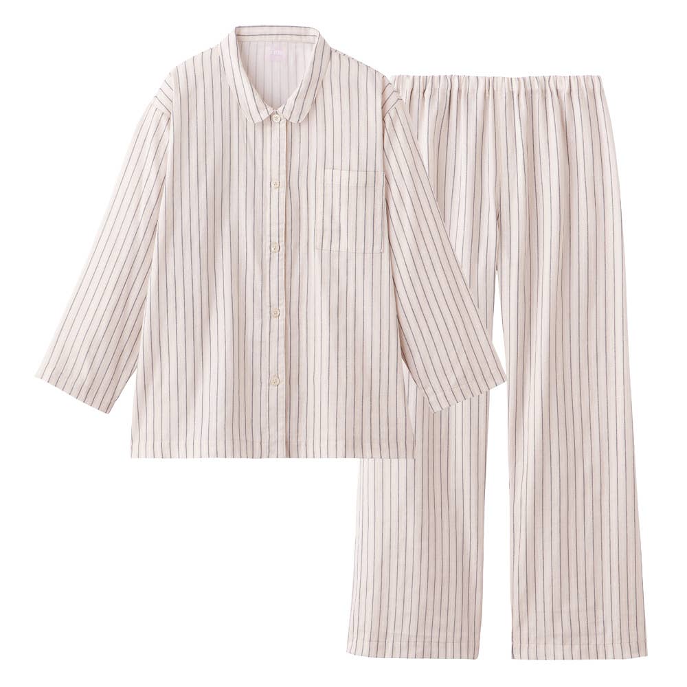 【Fitte（綿100%）】 ダブルガーゼ 長袖長パンツ パジャマ KL2016 アイボリー