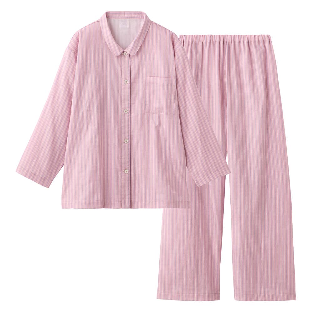 【Fitte（綿100%）】 ダブルガーゼ 長袖長パンツ パジャマ KL2016 ピンク