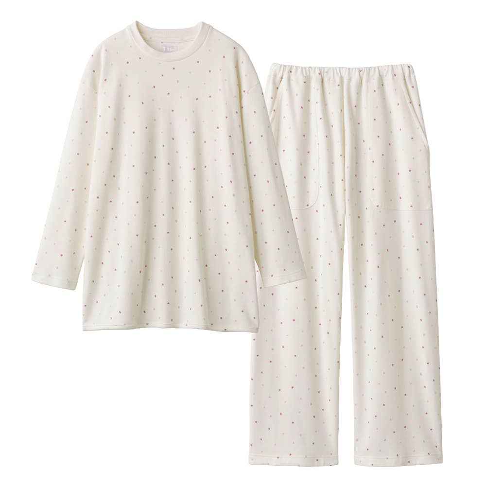 【Fitte（綿100%）】ダンボールニット  長袖長パンツ ルームウェア KL4046 アイボリー