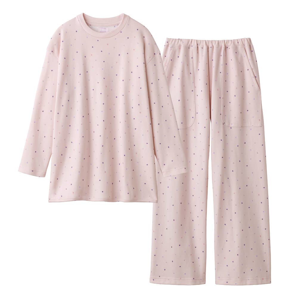 【Fitte（綿100%）】ダンボールニット  長袖長パンツ ルームウェア KL4046 ピンク