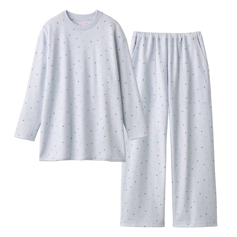 【Fitte（綿100%）】ダンボールニット  長袖長パンツ ルームウェア KL4046 ブルー