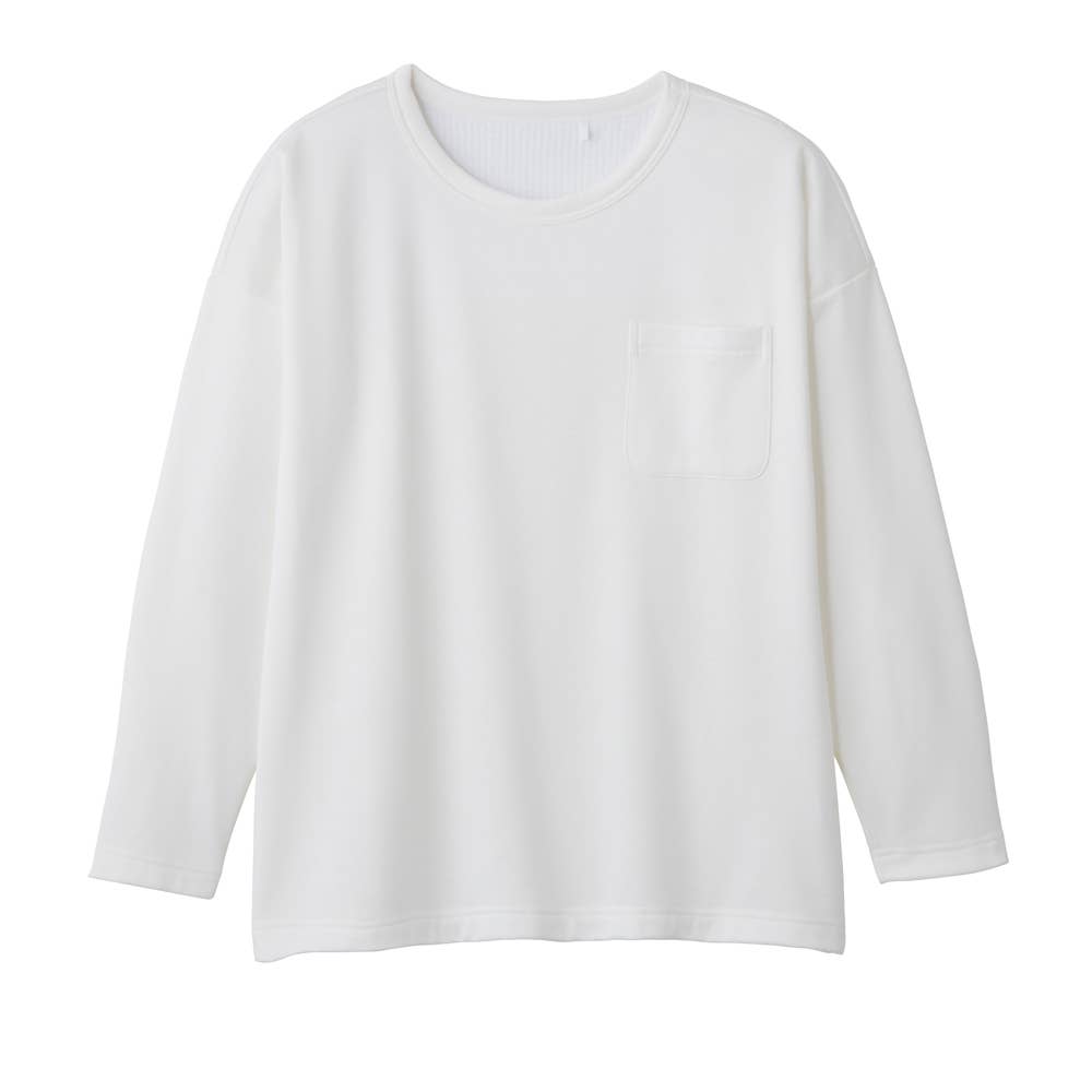 【寝るＴ】寝返りしやすいドロップショルダー ポケット付 長袖 Ｔシャツ【SALE】 KO4503 ホワイト
