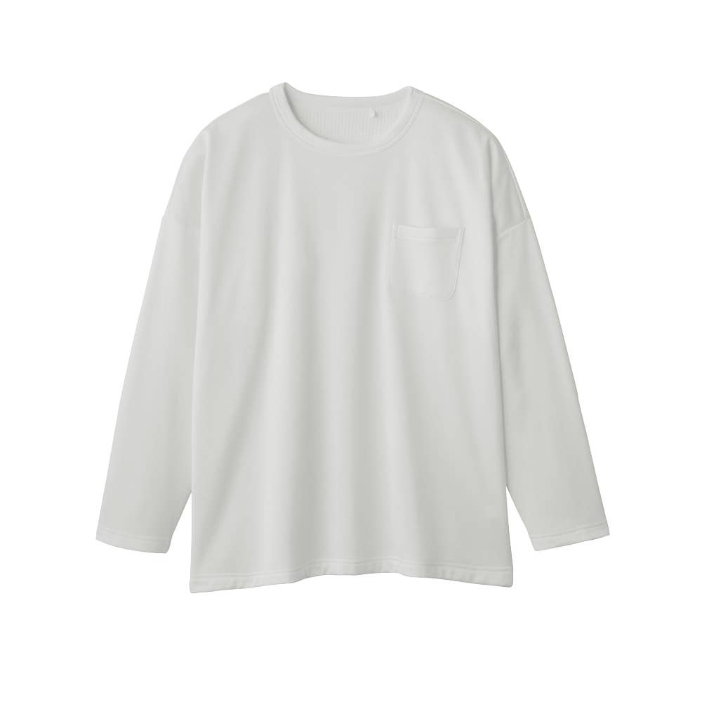 【寝るＴ】寝返りしやすいドロップショルダー 長袖 Ｔシャツ【SALE】 KV4003 ホワイト
