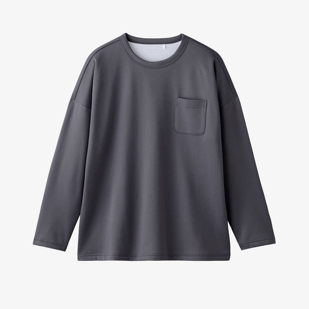 【綿混】寝返りしやすいドロップショルダー 長袖 裏起毛 Ｔシャツ KV4006 チャコールグレー