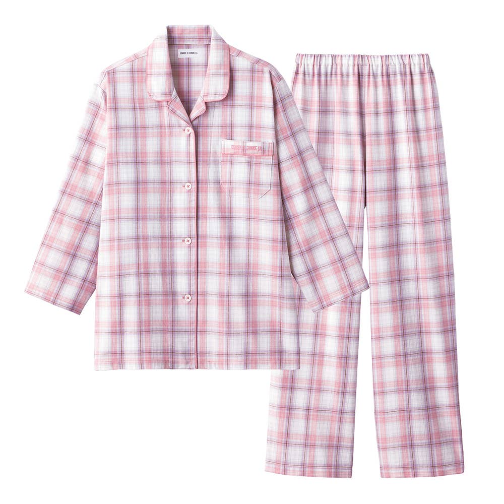 【綿100%】先染めビエラ起毛 長袖長パンツ パジャマ MD6105 ピンク