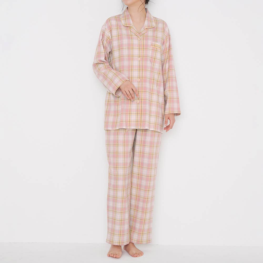 【綿100%】先染めビエラ起毛 長袖長パンツ パジャマ MD6105 オレンジ