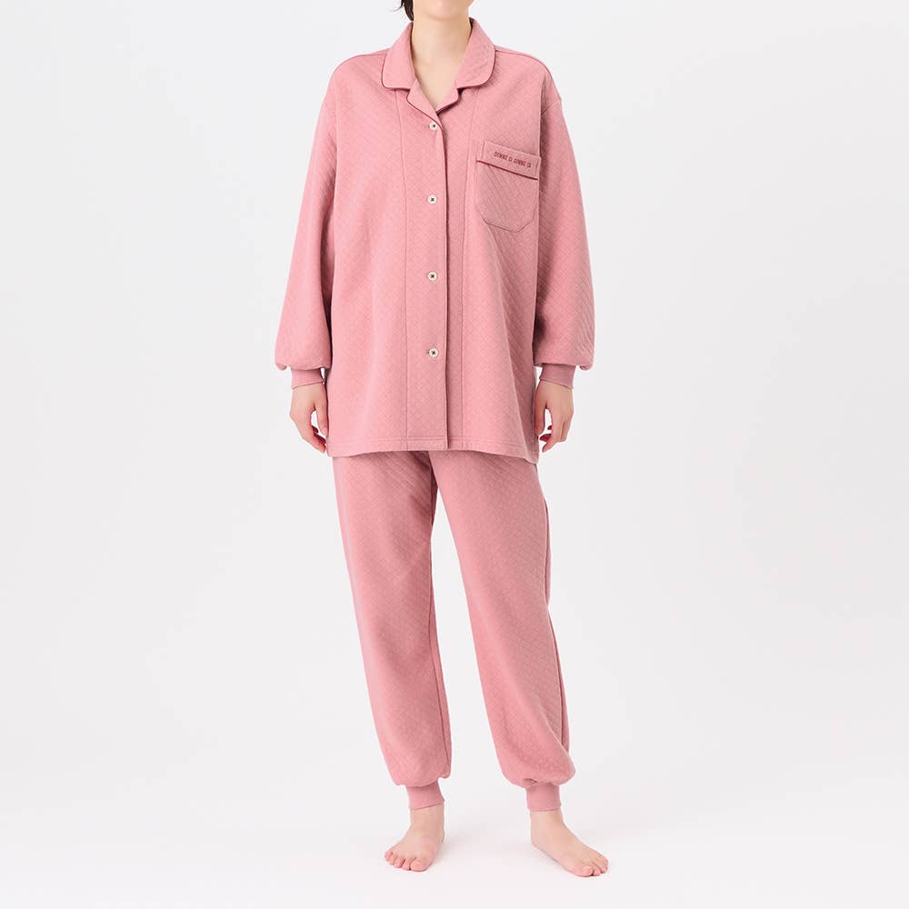 【表裏綿100％】ダイヤキルト 長袖長パンツ パジャマ MD6115 ピンク