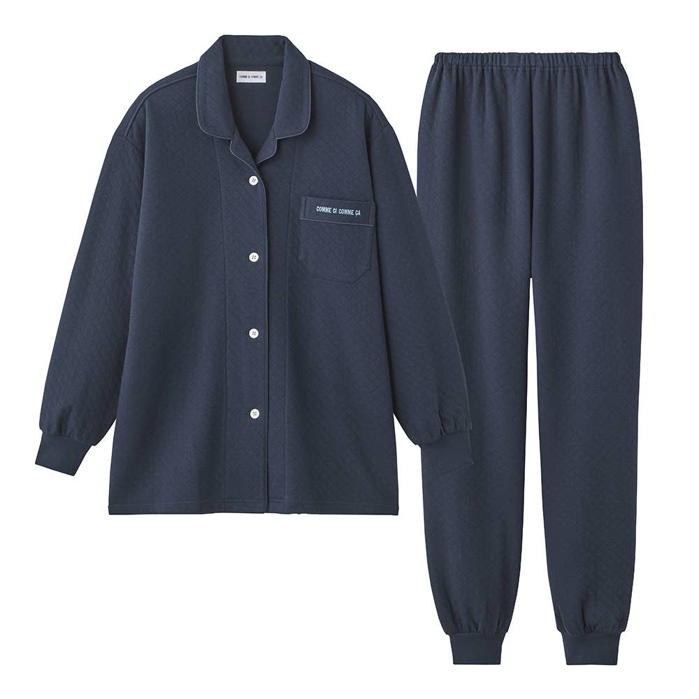 【表裏綿100％】ダイヤキルト 長袖長パンツ パジャマ MD6115 ネービーブルー