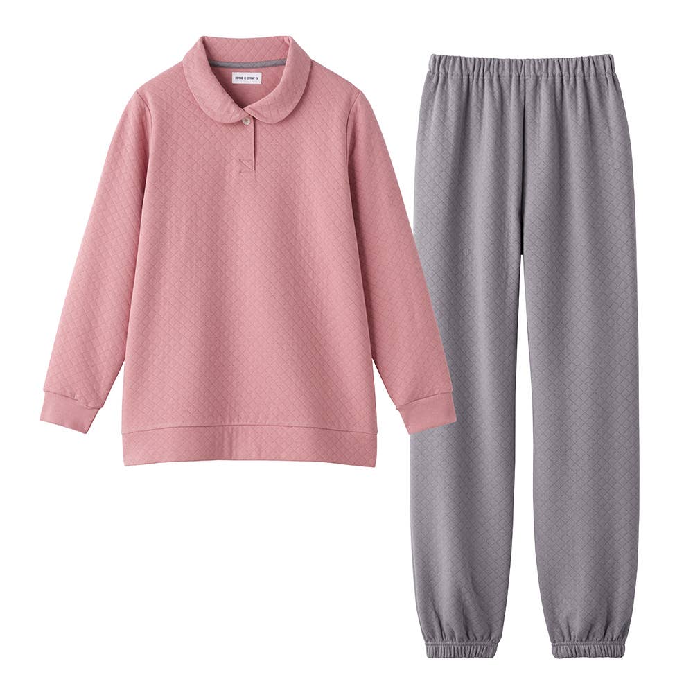 【表裏綿100％】キルト 長袖長パンツ  ルームウェア MF6045 ピンク