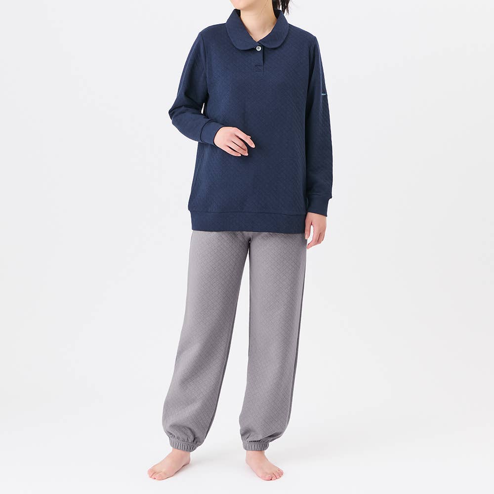 【表裏綿100％】キルト 長袖長パンツ  ルームウェア MF6045 ネービーブルー