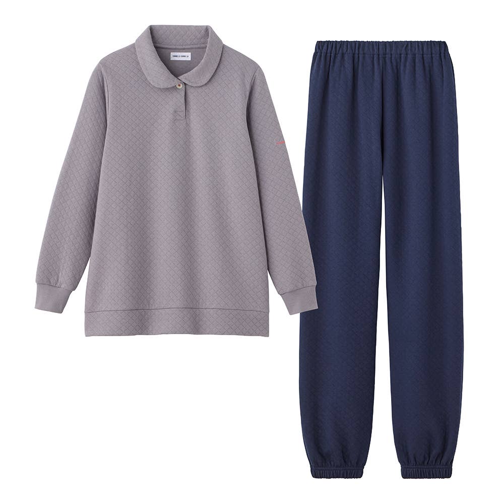 【表裏綿100％】キルト 長袖長パンツ  ルームウェア MF6045 グレー