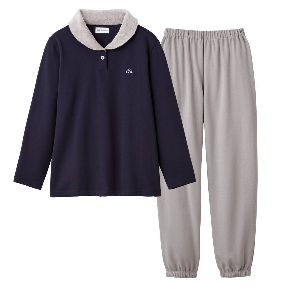 綿混 裏毛起毛 ルームウェア 長袖長パンツ MF6053 ネービーブルー