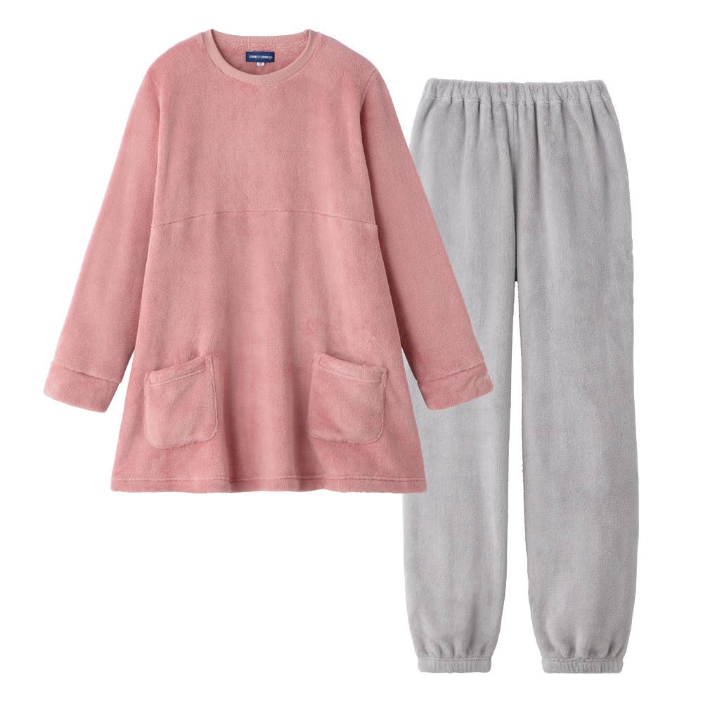両面起毛 ふんわりボア ルームウェア 長袖長パンツ MF6064 ピンク