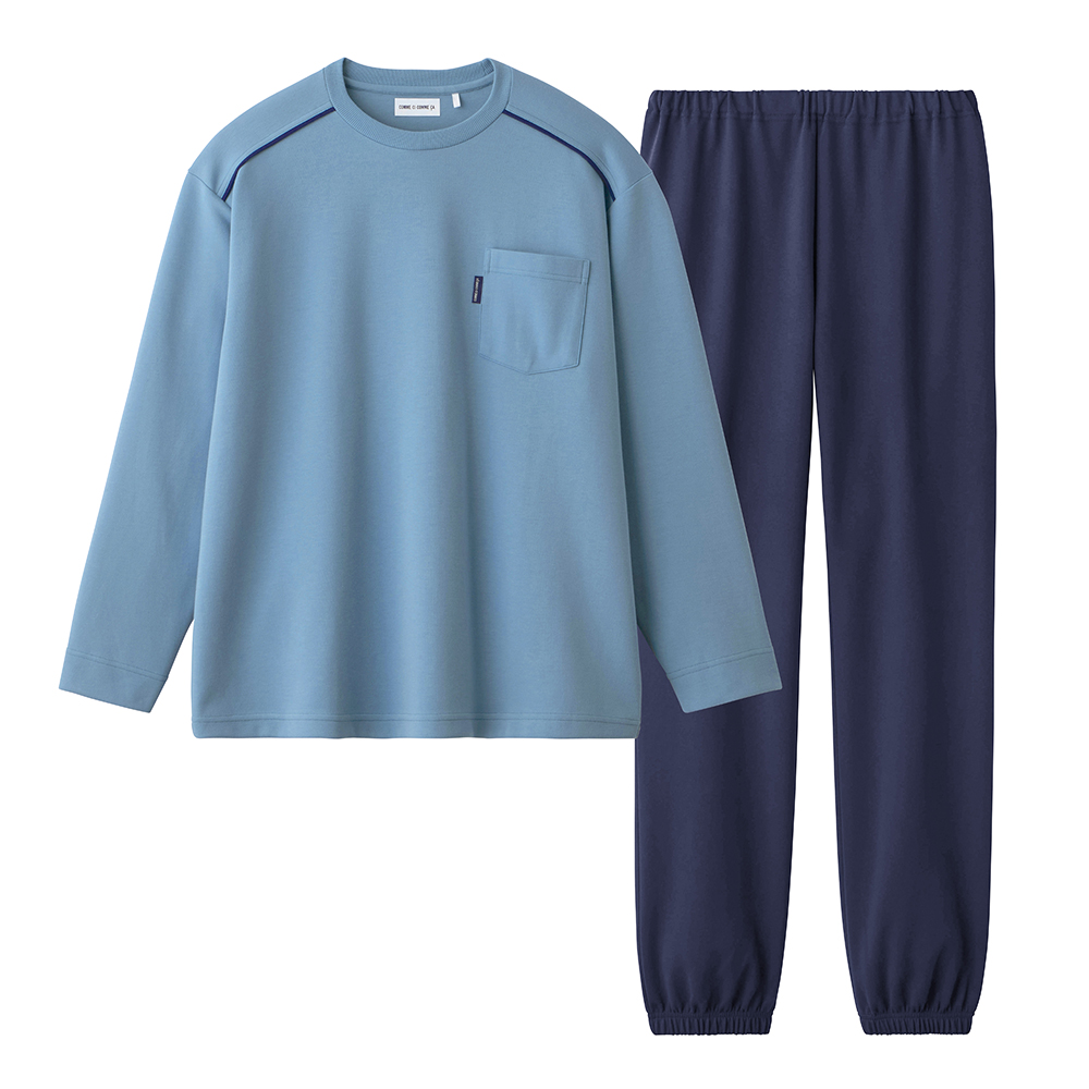 【綿混】ダンボールニット 長袖長パンツ ルームウェア MH6525 グレイッシュブルー