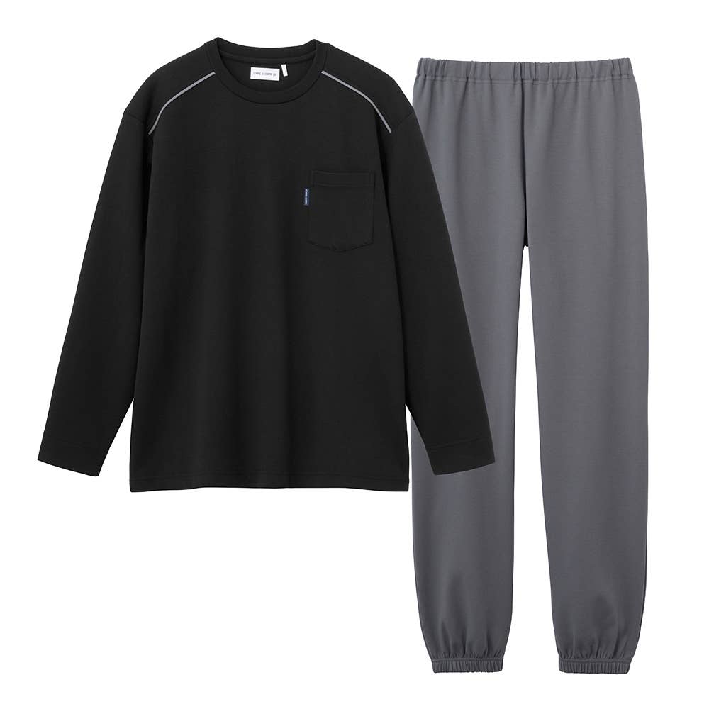 【綿混】ダンボールニット 長袖長パンツ ルームウェア MH6525 ブラック