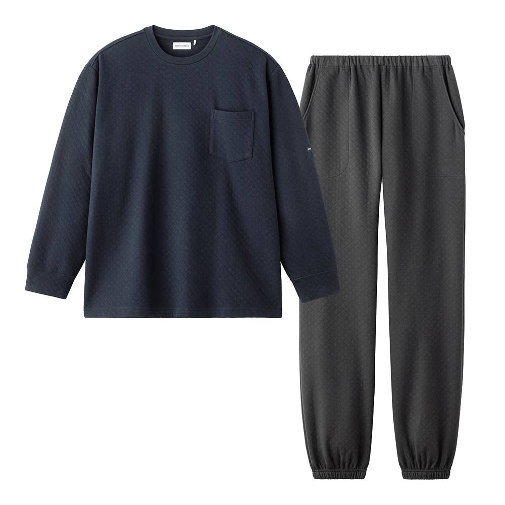 【表裏綿100%】キルト 長袖長パンツ ルームウェア MH6535 ネービーブルー