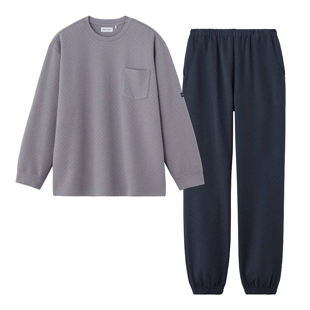 【表裏綿100%】キルト 長袖長パンツ ルームウェア MH6535 グレー