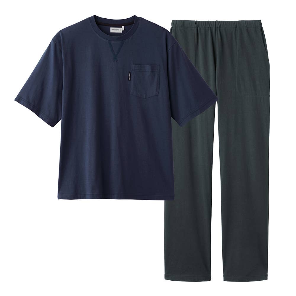 綿混  天竺素材 ルームウェア ５分袖長パンツ【SALE】 MH7715 ネービーブルー