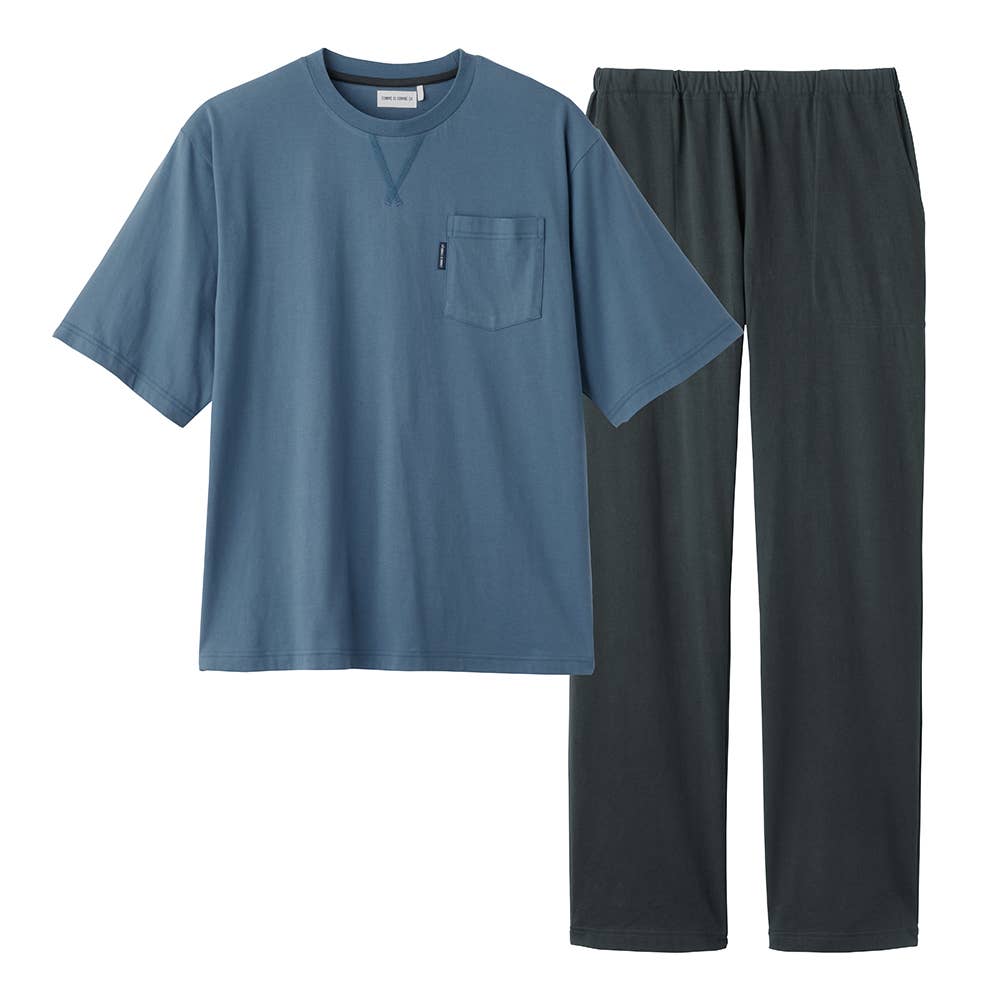 綿混  天竺素材 ルームウェア ５分袖長パンツ【SALE】 MH7715 ブルーグレー