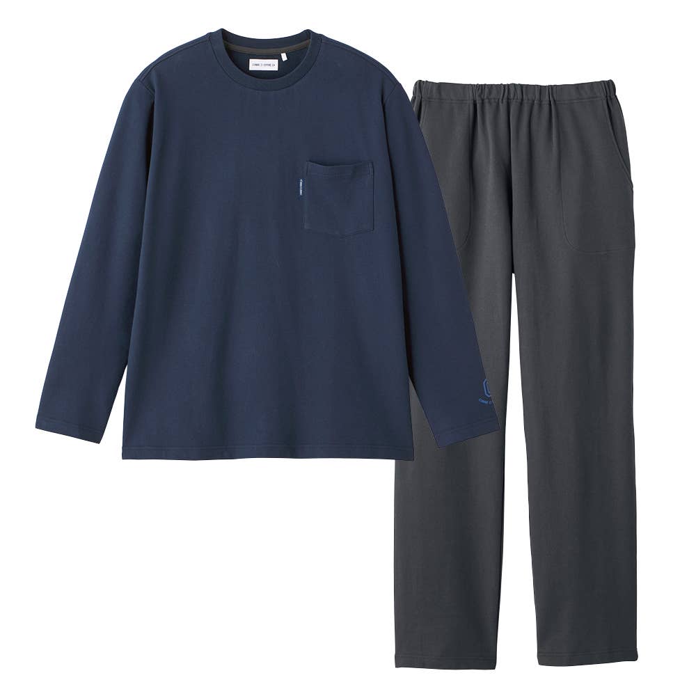 綿100％ ミニ裏毛  ルームウェア 長袖長パンツ MH8705 ネービーブルー