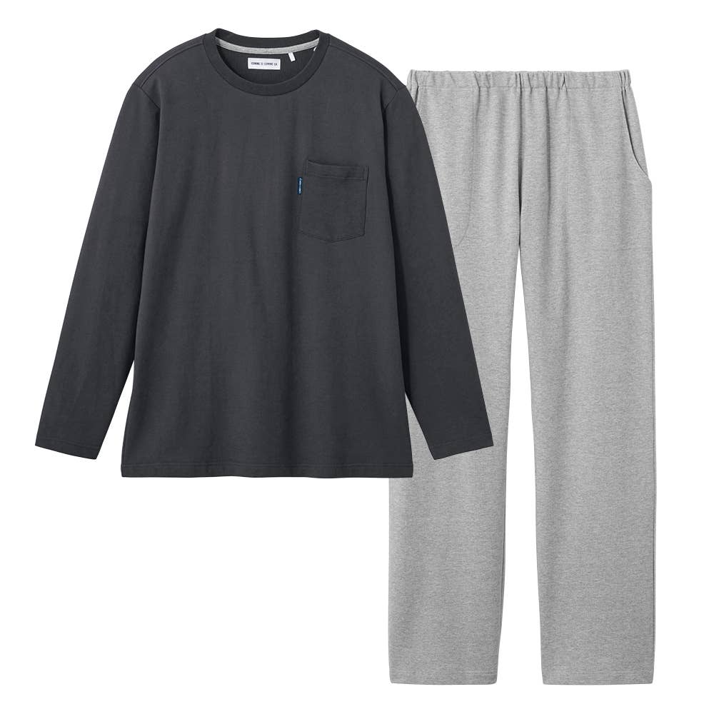 綿100％ ミニ裏毛  ルームウェア 長袖長パンツ MH8705 チャコールグレー
