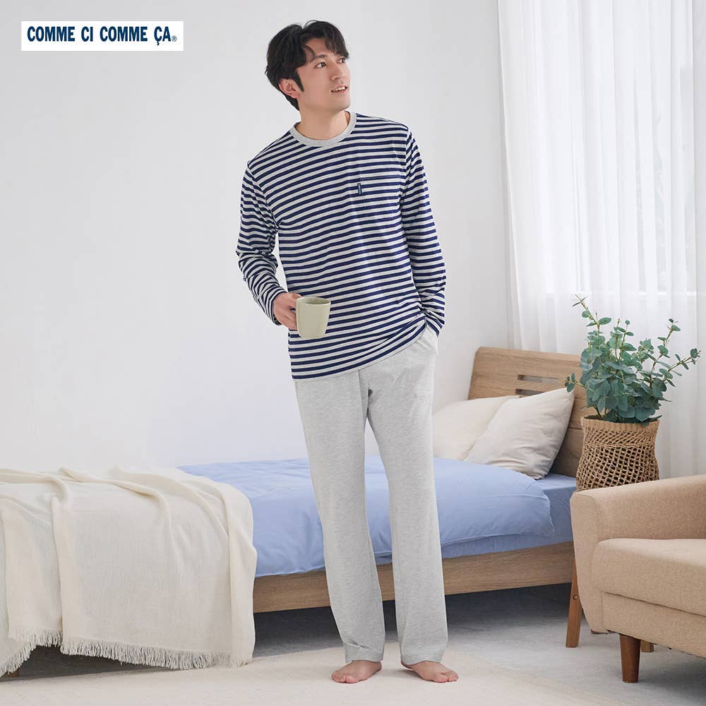 【綿混・天竺】ボーダー柄 長袖 長パンツ ルームウェア 上下セット