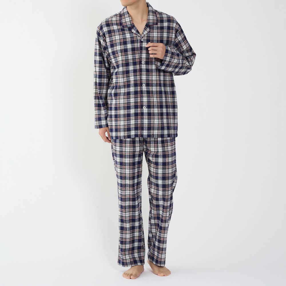 【綿100%】ビエラ起毛 長袖長パンツ テーラーパジャマ MJ6605 ネービーブルー