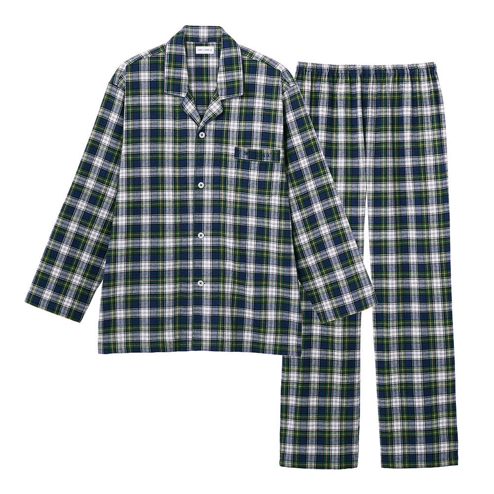 【綿100%】ビエラ起毛 長袖長パンツ テーラーパジャマ MJ6605 グリーン