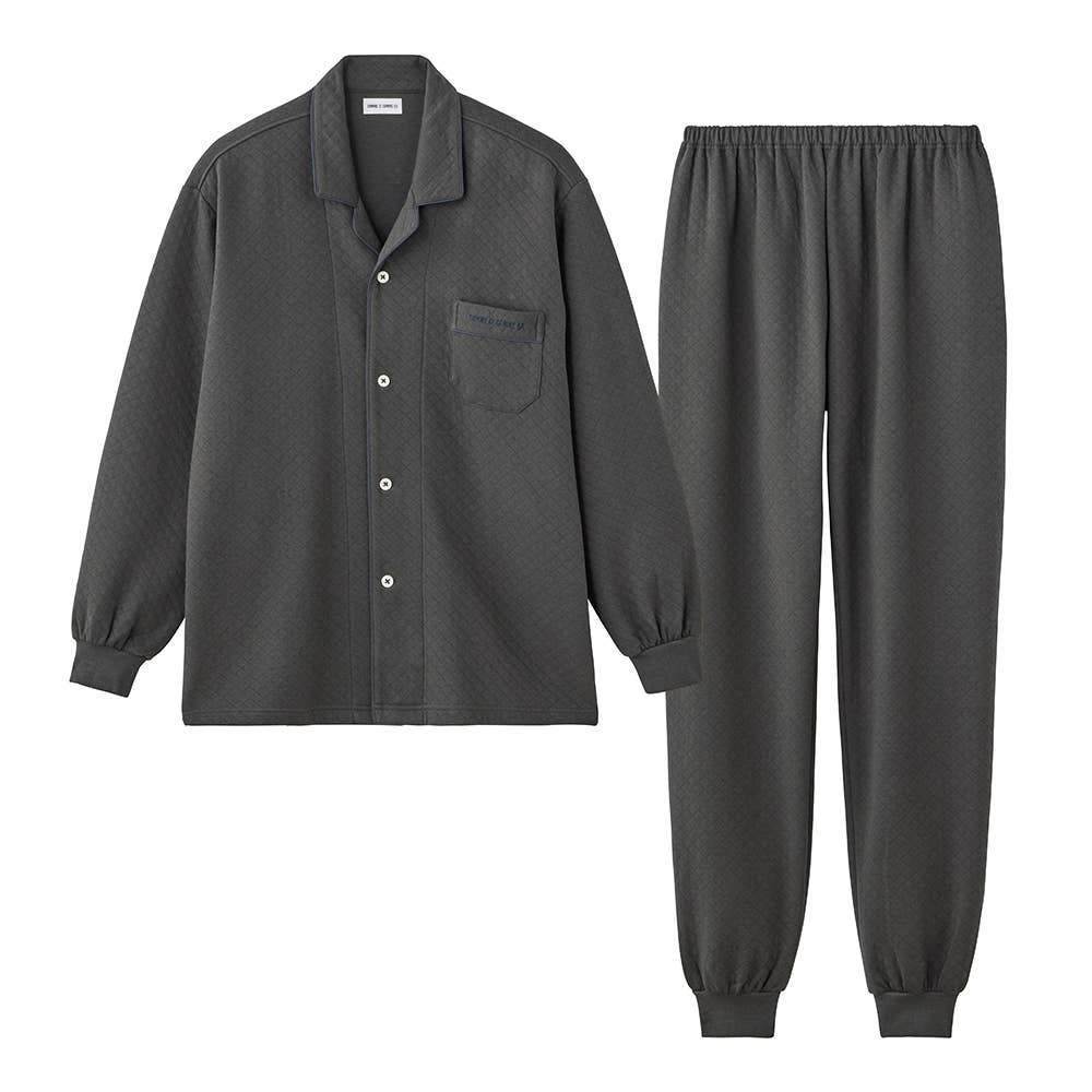 【表裏綿100％】ダイヤキルト 長袖長パンツ パジャマ MJ6615 チャコールグレー