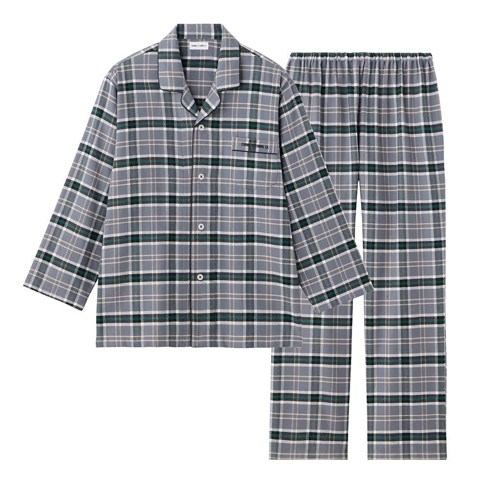 【綿100％】先染めネル起毛 長袖長パンツ パジャマ MJ6625 チャコールグレー